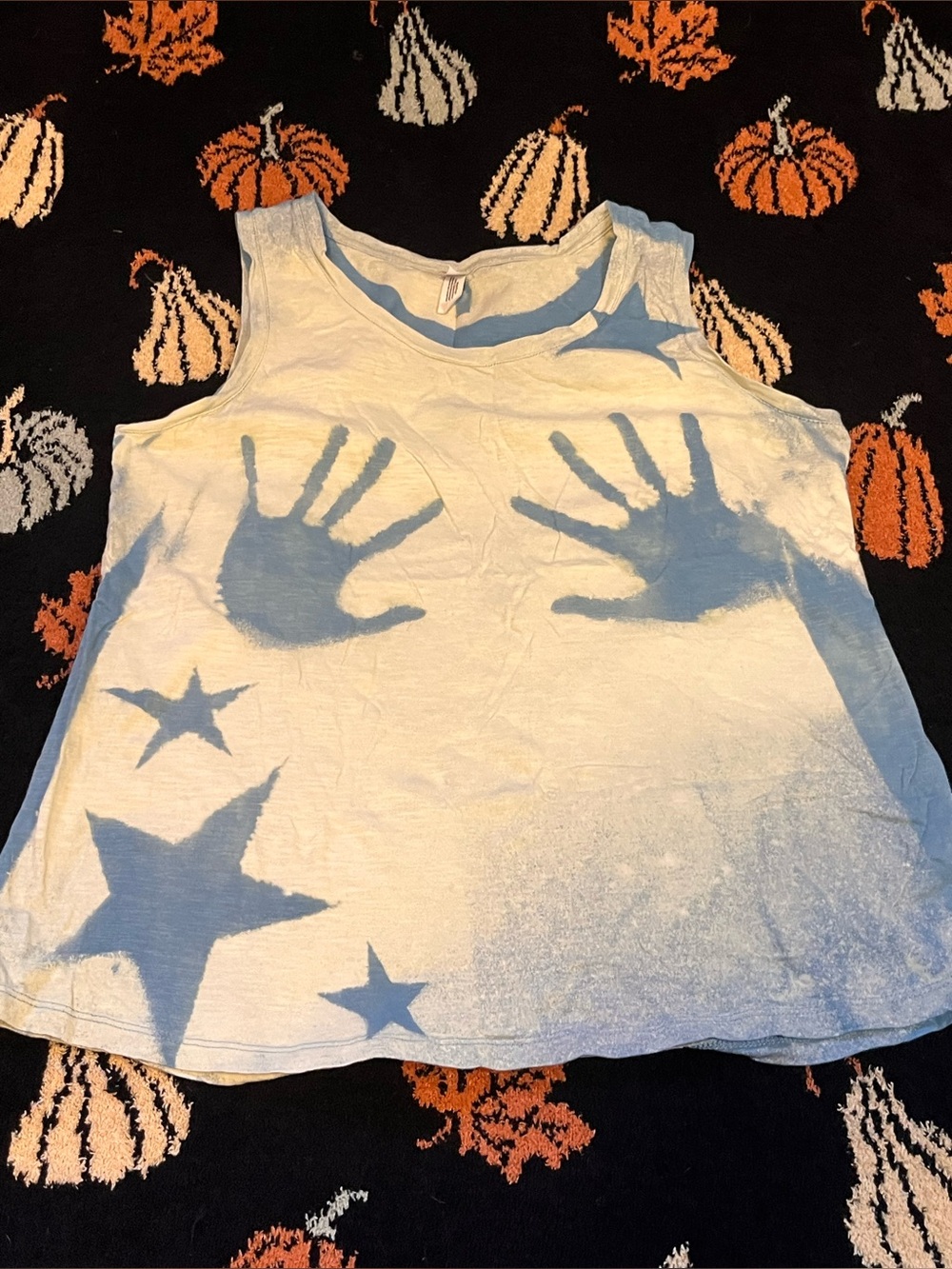 #17White & Blue Handprint Star Tank Top available on live sept 7th 9am mst